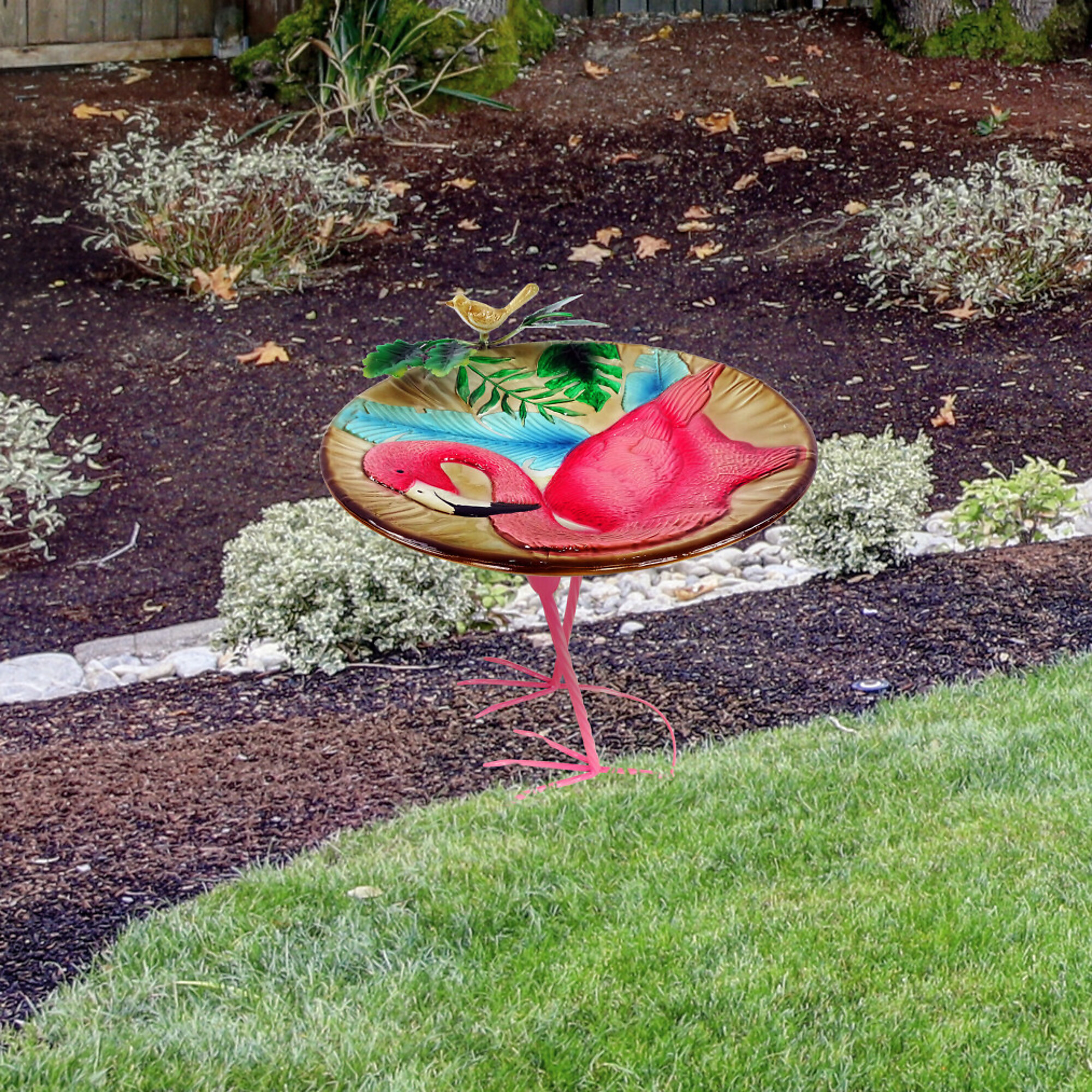 Alpine Corporation, Metal Birdbath w/ Flamingo Pattern Stylish Stand, Model# ORS876